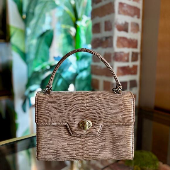 GUCCI Beige Vintage Lizard Embossed Satchel - Picture 1 of 13